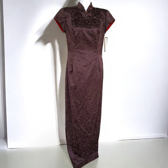 Vintage 90s NWT Huey Waltzer Beaded Qipao Column Dress Francais Huey Waltzer